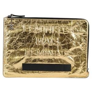 Chanel Leather Clutch Bag Gold